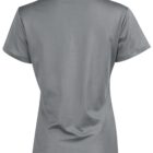 Gray short-sleeve polo shirt shown from the back with a collar and slight waist taper.