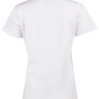 Back view of a plain white short-sleeve polo shirt against a white background.