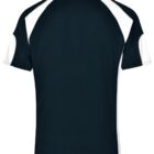 Black and white polo shirt shown from the back.