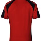 Red and black sports jersey viewed from the back.