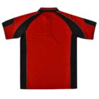 Red and black short-sleeve sports shirt displayed from the back.