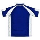 Blue and white sports jersey with short sleeves, viewed from the back.