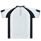 White and black short-sleeve sports jersey, back view.