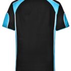 Black and blue sports shirt with white accents, viewed from the back.