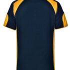 Dark blue sports jersey with yellow accents, shown from the back.