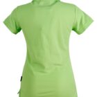 Back view of a green polo shirt with short sleeves and a collar.