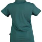 Back view of a green polo shirt on a plain white background.
