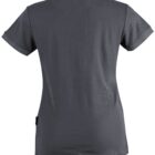 Back view of a plain gray polo shirt with short sleeves and a collar.