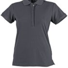 Gray short-sleeve polo shirt with collar and buttons, displayed on a white background.