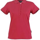 Red short-sleeve polo shirt against a white background.