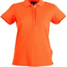 Bright orange polo shirt with a collar and short sleeves.