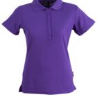 Purple polo shirt with short sleeves and a collar.