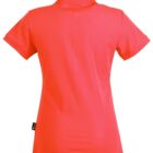 Red short-sleeve polo shirt viewed from the back.