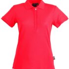 Red short-sleeve polo shirt on a white background.