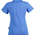 Blue polo shirt with short sleeves, shown from the back.