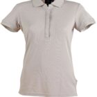Beige short-sleeve polo shirt on a white background.