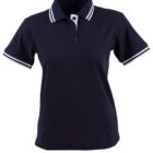 Black polo shirt with white trim on the collar and sleeves.