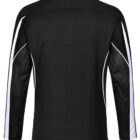 Back view of a black long-sleeve shirt with white accents on the arms.