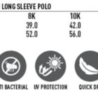 Size chart and features for kids long sleeve polo shirts.
