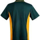 Dark green polo shirt with yellow side panels and a collar.