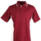 Red polo shirt with white side panels and white trim on the collar.