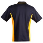 Black and yellow collared sports shirt, back view.