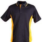 Black and yellow polo shirt with short sleeves and a collar.