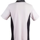 Back view of a short-sleeve shirt with a black and white design.