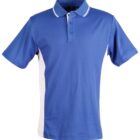 Blue polo shirt with white side panels and collar trim.