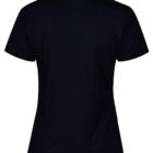Black polo shirt, back view, with short sleeves and collar.
