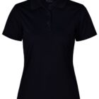 Black short-sleeve polo shirt with collar and buttons.