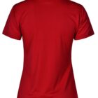 Red polo shirt viewed from the back against a plain background.