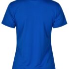 Blue short-sleeve polo shirt, viewed from the back.