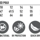 Size chart and features for Ladies CoolDry Textured Polo.