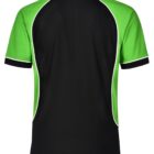 Black and green short-sleeve sports shirt with white piping, viewed from the back.