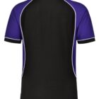 Black and purple short-sleeve sports shirt, back view.