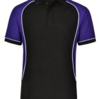 Black and purple polo shirt with white piping.