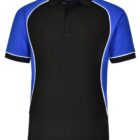 Black and blue polo shirt with white piping.