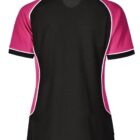 Black and pink short-sleeve sports shirt with white piping, viewed from the back.