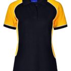 Black and yellow short-sleeve polo shirt with white accents.