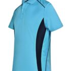 Light blue polo shirt with black side panels and a three-button collar.