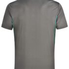 Back view of a gray short-sleeve polo shirt with teal accents.