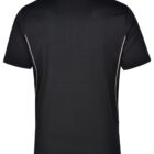 Black short-sleeve polo shirt, rear view, with subtle side piping.