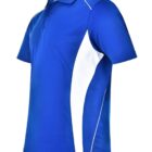 Blue polo shirt with white side accents.
