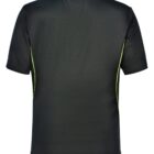 Black short-sleeve polo shirt with green side accents, shown from the back.