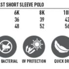 Size chart and features for kids CoolDry short sleeve polo.