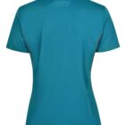 Blue polo shirt, back view, with short sleeves and a collar.
