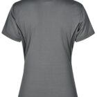 Back view of a gray short-sleeve polo shirt with black side panels.