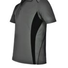 Gray polo shirt with black side panels, short sleeves, and a collar.