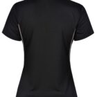 Black short-sleeve polo shirt, back view, with light side details.